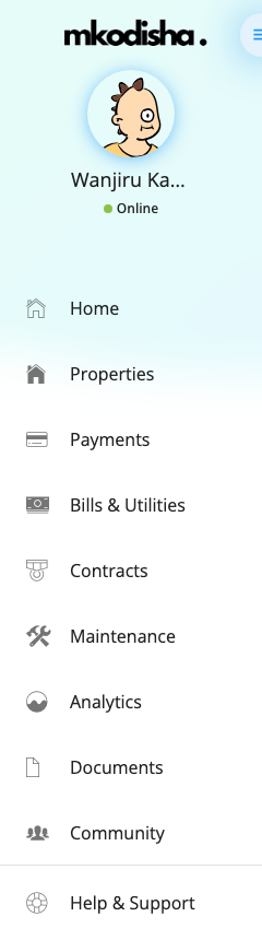 The landlord menu on the left side of the screen