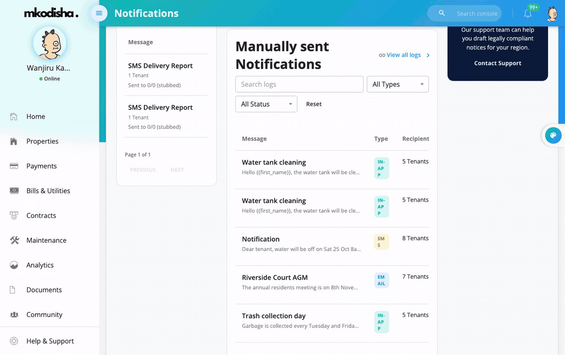 The list of manually sent notifications