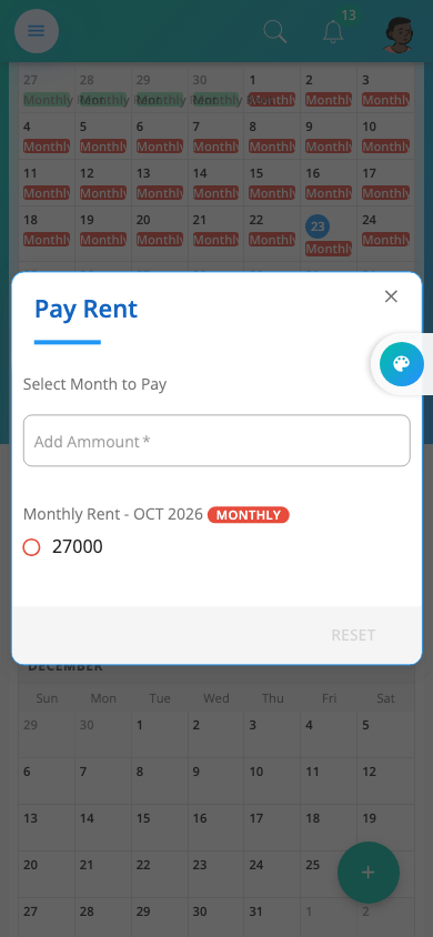 The Pay Rent page on a phone