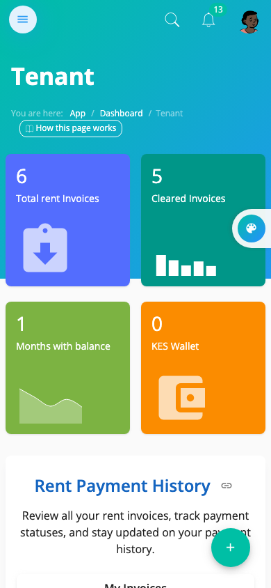 The tenant home page on a phone